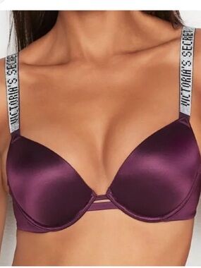 Victoria’s Secret logo shine strap bra 34DDD 34F very sexy push up maroon bling